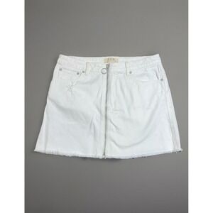Free People We The Free Size 31 White‎ Denim Mini Skirt Zip it Up Raw Hem Boho